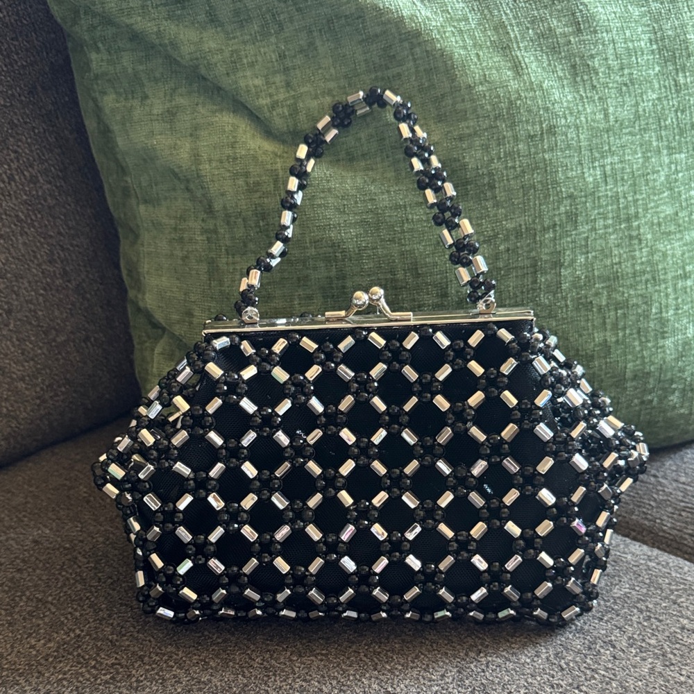 Elegant Black Beaded Handbag